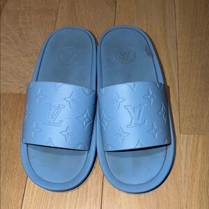 Louis Vuitton Light Blue Embossed Slides